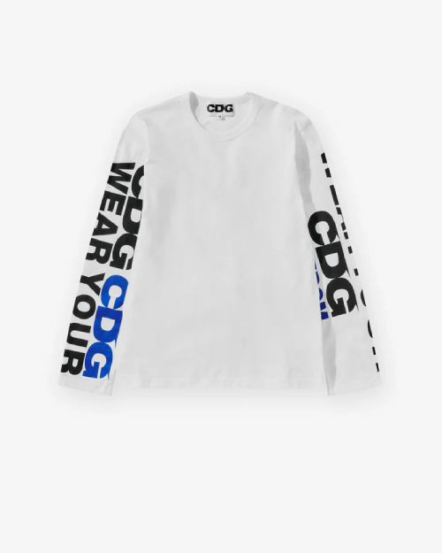 CDG-Message-Longsleeve-T-Shirt-White.png CDG Message Longsleeve T-Shirt White - Image 1