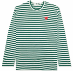 CDG PLAY Big Red Heart Striped L/S T-Shirt (White/Green)