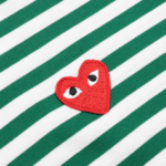 CDG PLAY Big Red Heart Striped L/S T-Shirt (White/Green) - Image 2