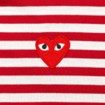 CDG PLAY Big Red Heart Striped L/S T-Shirt (White/Red) - Image 2