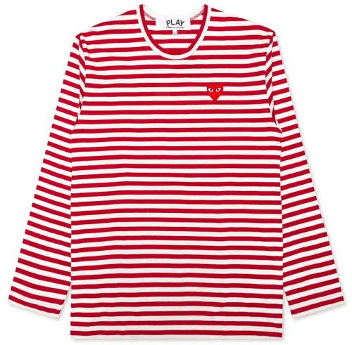 CDG-PLAY-Big-Red-Heart-Striped-LS-T-Shirt-White-Red.png CDG PLAY Big Red Heart Striped L/S T-Shirt (White/Red) - Image 1