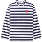 CDG PLAY Rhinestone Heart Striped Tee White/Navy