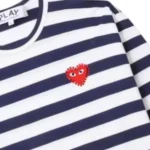 CDG PLAY Rhinestone Heart Striped Tee White/Navy - Image 2