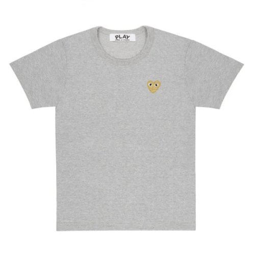 CDG-Play-Basic-T-Shirt-Gold-Emblem-Grey.png CDG Play Basic T-Shirt Gold Emblem (Grey) - Image 1