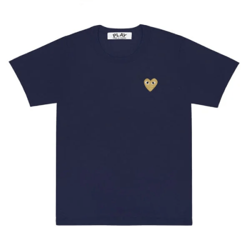 CDG-Play-Basic-T-Shirt-Gold-Emblem-Navy.png CDG Play Basic T-Shirt Gold Emblem (Navy) - Image 1