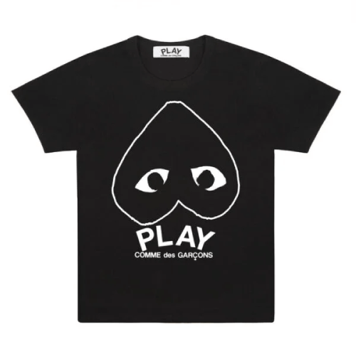 CDG-Play-Black-T-Shirt-With-White-Heart-Outline.png CDG Play Black T-Shirt With White Heart Outline - Image 1