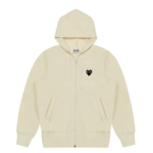 CDG Play Hoodie Sweatshirt with Big Hearts Ivory