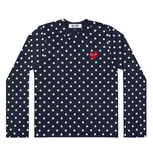 CDG-Play-LS-Polka-Dot-T-Shirt-Navy.png CDG Play L/S Polka Dot T-Shirt Navy - Image 1
