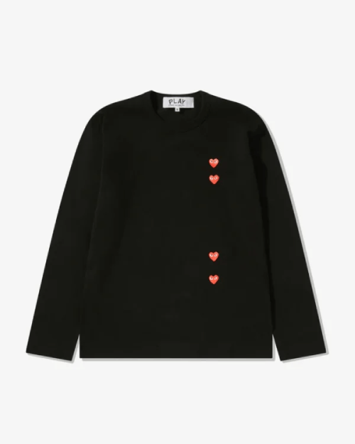 CDG-Play-Multi-Red-Heart-Long-Sleeve-T-Shirt-Black.png CDG Play Multi Red Heart Long Sleeve T-Shirt Black - Image 1