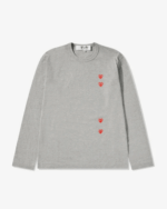 CDG Play Multi Red Heart Long Sleeve T-Shirt Grey