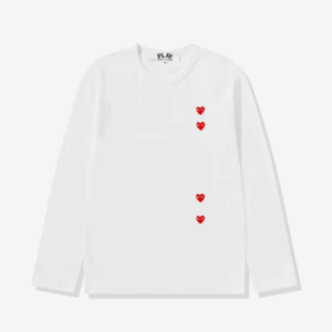 CDG Play Multi Red Heart Long Sleeve T-Shirt White