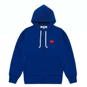 CDG Play Single Red Heart Zip Hoodie in Navy