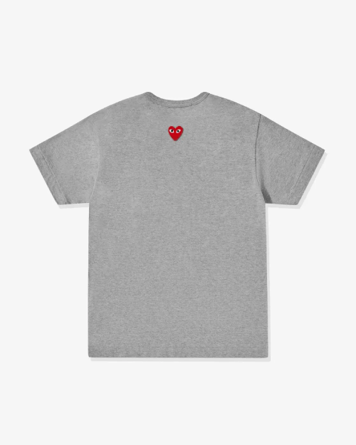 CDG-Play-Unisex-Reverse-Red-Heart-T-Shirt-Grey.png CDG Play Unisex Reverse Red Heart T-Shirt Grey - Image 1