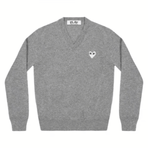 CDG Play V-neck Pullover White Heart (Grey)