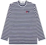 CDG Play Women's Double Heart Striped L/S T-Shirt (Navy/White)