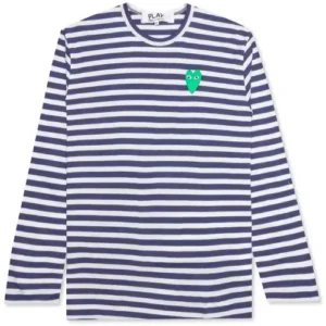 CDG Play Women’s Green Heart Striped Tee Navy
