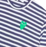 CDG Play Women’s Green Heart Striped Tee Navy - Image 2