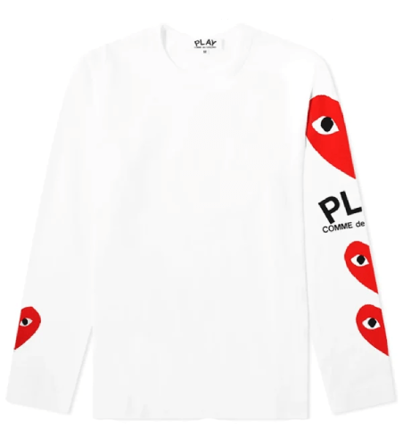 CDG-Play-Womens-Long-Sleeve-Multi-Heart-Shirt.png CDG Play Women’s Long Sleeve Multi Heart Shirt - Image 1