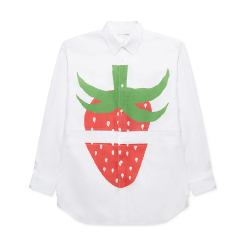 CDG-SHIRT-Strawberry-Cotton-Poplin-Shirt-White.png CDG Shirt Strawberry Cotton Poplin Shirt White - Image 1