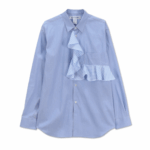 Cdg Stripe Contrast Shirt with Frill Placket - Blue