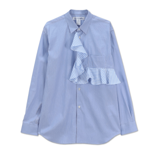 front-1.png Cdg Stripe Contrast Shirt with Frill Placket - Blue - Image 1